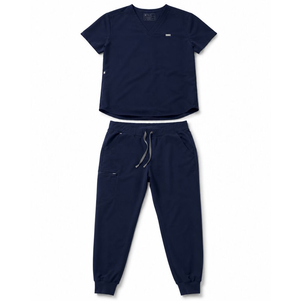FIGS Technical Collection Scrub Set XL Navy Blue V-Neck Top Jogger Pants